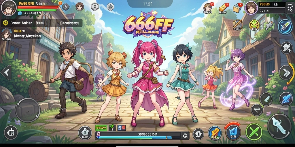 Screenshot gameplay 666FF menampilkan aksi keren karakter anime.