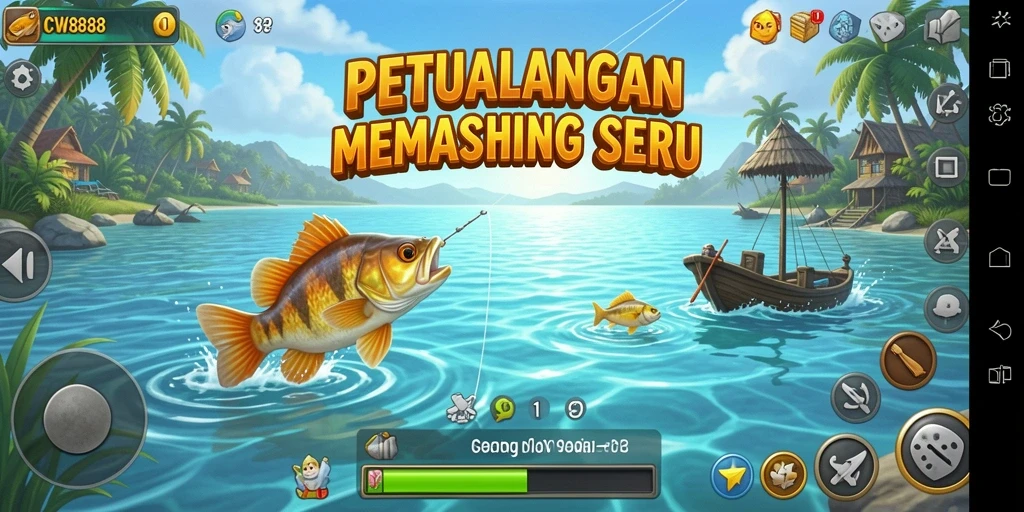 Screenshot gameplay CW8888 menampilkan aksi memancing yang seru dan grafis menakjubkan.