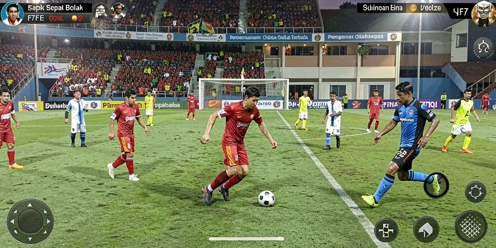 Gameplay dinamis dengan aksi sepak bola yang mendebarkan.