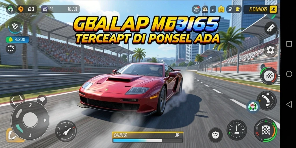 Screenshot gameplay GEMS365 menampilkan aksi balap yang mengasyikkan.