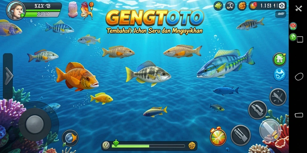 Tangkapan layar GENGTOTO menampilkan gameplay seru dalam menembak ikan.