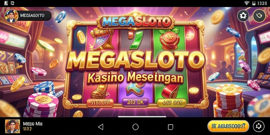 Tangkapan layar gameplay MEGASLOTO dengan grafis kasino yang menarik.