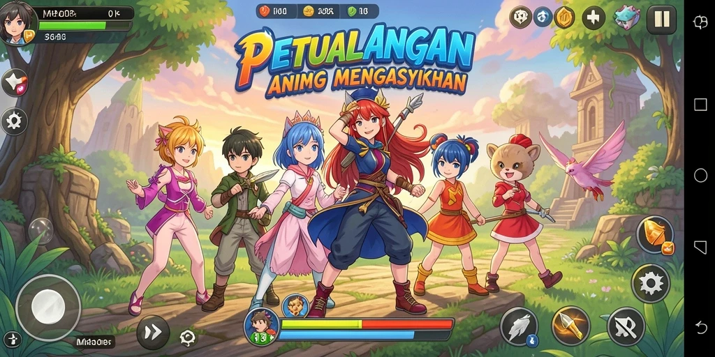 Tampilan gameplay menarik dari MPO08 dengan karakter anime yang dinamis.