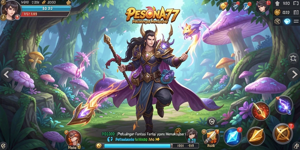 Tampilan gameplay PESONA77 yang mendebarkan di dunia fantasi.
