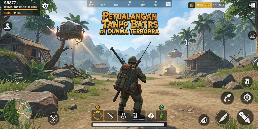 Screenshot SR877 menampilkan aksi eksplorasi dalam dunia terbuka.