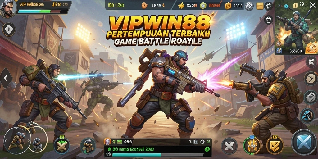 Screenshot VIPWIN88 menampilkan aksi pertempuran Battle Royale yang mendebarkan.