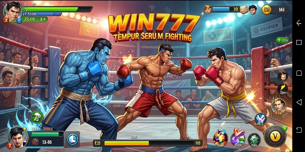 Tampilan pertarungan seru dalam <strong>WIN777</strong> menampilkan karakter bertarung dengan aksi mendebarkan.